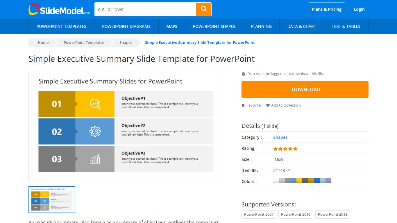 Simple Executive Summary Slide Template for PowerPoint